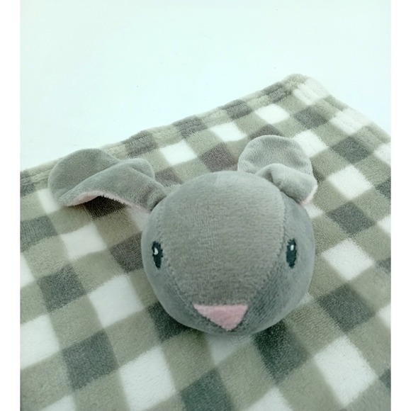 Lila & Jack Bunny Rabbit Lovey Blanket Rattle  Plush Gray Green Squares - Picture 2 of 6